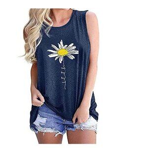 Floral T-Shirt Navy Blue M Daisy Flower